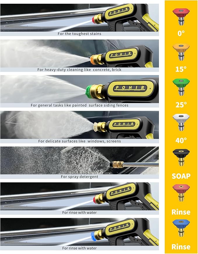POHIR 5000 PSI Pressure Washer Gun with Foam Cannon, Sprayer Snow Foam Lance Power Washing Gun, 1/4 Inch Quick Connector with Nozzle Tips (Gun+Foam Cannon+Nozzle)