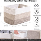 Shelf Baskets for Organizing, Storage Baskets for Shelves, Woven Baskets for Storage, Cotton Rope Baskets with Handles for Toy, Book, Clothes, 12.5"Lx9.1W"x7.9H", (4 Packs) Gradient Brown