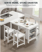 SERWALL 10-Piece HDPE Counter Height Dining Table Sets with Storage and Wine Rack, 2 Rectangular Bar Table with Bar Stools Set of 8 for Garden, Backyard, Kitchen, White