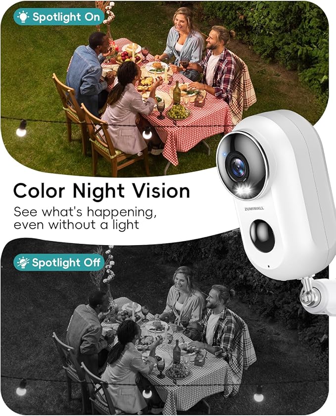 ZUMIMALL Security Cameras Wireless Outdoor with Magnetic Mount, 2K Outdoor Camera Wireless Battery Powered, 2.4G WiFi Cameras for Home Security Indoor,3MP Color Night Vision/Siren/PIR/AI/Cloud/Alexa
