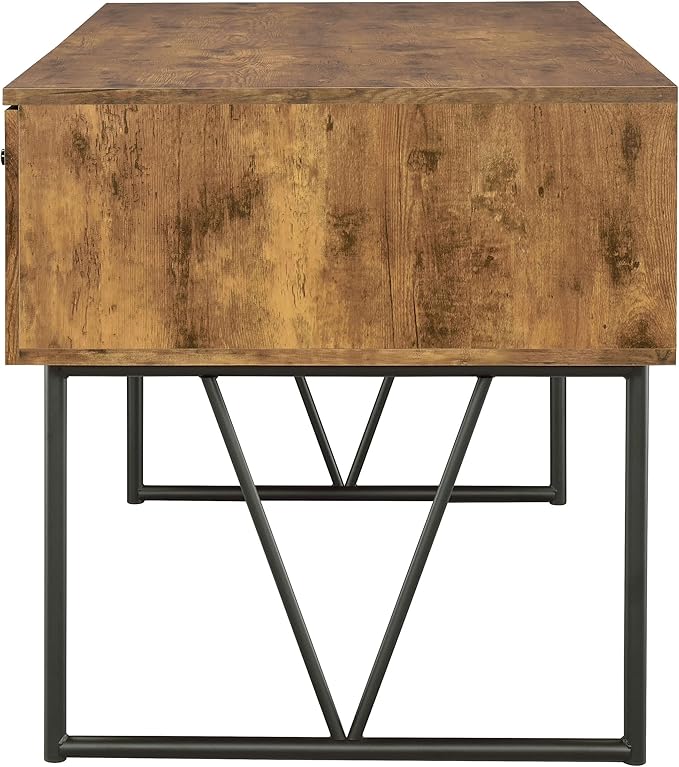 Coaster Home Furnishings Analiese Rustic 63-Inch 4-Drawer Home Office Computer Writing Desk Study Table with Storage Engineered Eco-Friendly Wood Look Laminate Sturdy Steel Base Rustic Nutmeg 800999
