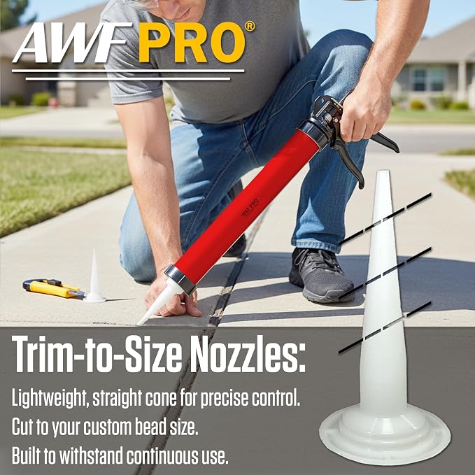 AWF PRO Sausage Caulking Gun 20 oz, 25:1 Thrust Ratio, Pack of 12 | 20 oz Foil Pack and 10 oz Cartridge Convertible, Aluminum Barrel, Includes 3 Tips