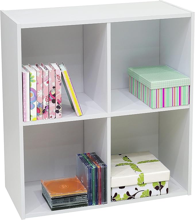 Kings Brand Furniture White Wood 4 Cube Organizer Storage Bookcase
