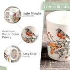 Maison d' Hermine Coffee Mug with Handles Tea Cups (15 Ounce, Pack of 1) | Fine Bone China Coffee Mugs for Hot Beverages Cappuccino Latte Home Spring Summer -Whitish Shabby Chique - Winter Berries