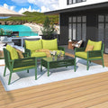 4 Piece Patio Furniture Set, Outdoor FSC Certified Acacia Wood Conversation Set, All-Weather Rope Sofa Set w/Tempered Glass Table, Loveseat for Lawn Balcony Poolside, Backyard, Backyard
