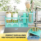 Cisily Kitchen Sink Caddy Organzier with High Brush Holder, Sponge Holder for Sink, 304 Rustproof Stainless, Kitchen Countertop Soap Dispenser Organizer (Turquoise, 9.25″)