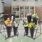 Flower Display Stand, 3-Layer Heavy-Duty Mobile Plant Cart shelve with Wheels, with Plastic Buckets, Easy to Install, Suitable for Indoor and Outdoor Balcony Courtyard Garden Art Exhibitions