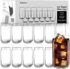 16 oz Can Shaped Glass Cups, Set of 12 Beer Can Glasses, Aesthetic Soda Can Cup Clear Glass Tumbler Beer Glasses, Cute Cups Tall Cocktail Drinkware, Cool Drinking Glasses for Kitchen, Modern Glassware