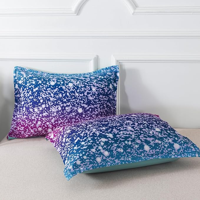Litanika Galaxy Comforter Twin(66x90lnch), 3 Pieces(1 Blue Glitter Ombre Comforter, 2 Pillowcases), 3D Colorful Rainbow Bedding Set, Microfiber Comforter Set for Kid Boy Girl Teen