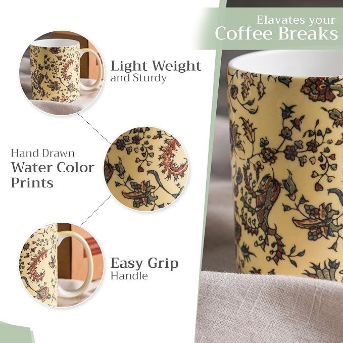Maison d' Hermine Coffee Mug with Handles Tea Cups (15 Ounce, Pack of 1) | Fine Bone China Coffee Mugs for Hot Beverages Cappuccino Latte Home Restaurant Hotel Spring Summer -Lakshmi - Arum