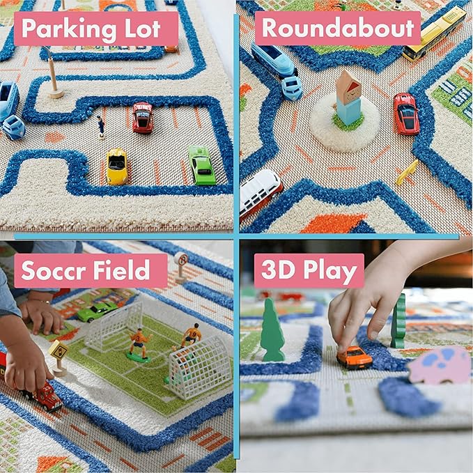 IVI 3D Play Carpets, 71 x 52.5 Inch, Traffic Educational Toddler Mat Rug for Bedroom, Kids Den, or Playroom, Large