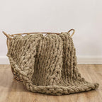 WESHIONGOO Chunky Knit Blanket Throw 40"×40" Knitted Throw Blankets for Couch Bed Fluffy Soft Blanket with Jumbo Chenille Yarn Thick 100% Handmade (Brown)