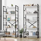 Shintenchi 2 Pieces 5 Tiers Bookshelf, Classically Tall Bookcase Shelf, Industrial Book Rack, Modern Book Holder in Bedroom/Living Room/Home/Office, Storage Rack Shelves for Books/Movies-White