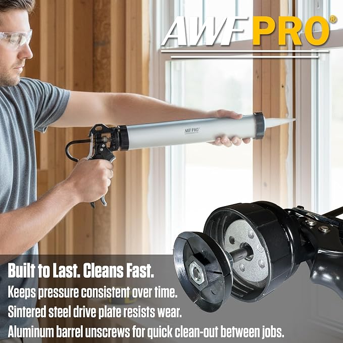 AWF PRO Sausage Caulking Gun 20 oz, 18:1 Thrust Ratio | 20 oz Foil Pack and 10 oz Cartridge Convertible, Aluminum Barrel, Includes 3 Tips