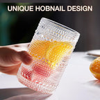 Hobnail Drinking Glass Set of 8, 4 Highball Glasses 15oz,4 Rocks Glass 12oz | Mixed Drink Cocktail Glass, Vintage Embossed Glassware Sets for Whiskey,mocktails, Water & Juice Drinkware