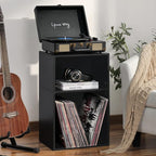YAHARBO 2 Cube Bookshelf, Black Record Player Stand with Vinyl Storage Up to 100 Albums, Horizontal Book Shelf, Small Cubby Bookcase with Storage Organizer, Turntable Stand for Living Room, Bedroom