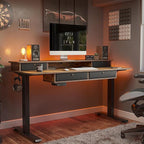 BANTI Height Adjustable Electric Standing Desk with 4 Drawers, 48 x 24 Inch Table with Storage Shelf, Sit Stand Desk, Rustic Brown Top