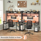 armocity 2024 Upgrade Gaming Desk with Hutch, 48'' Magic Computer Desk with LED and Outlets, Reversible Workstation Desk with Pegboard, Grey/Black