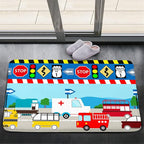 Cartoon Ambulance Car Area Rug Car Carpet for Kids Play Rug for Cars and Trucks Car Rug Play Mat Car Track Rug Truck Rugs for Boys Room Rugs for Boys Bedroom,Light Blue 2'×3'