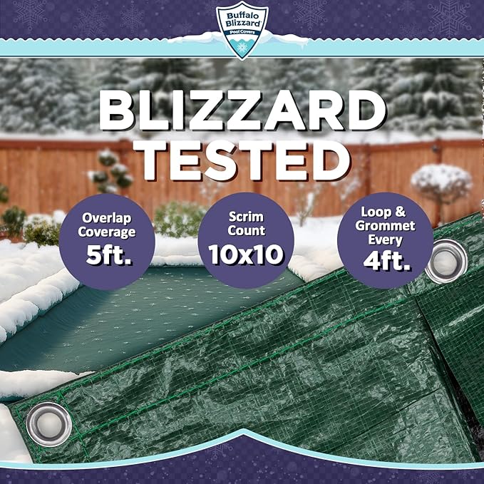 Buffalo Blizzard Supreme 16 ft x 40 ft Rectangular Winter Pool Cover | Green/Black | Closing Inground Swimming Pools | Easy to Install | Heavy Duty, Cold & UV Resistant | Shields from Seasonal Debris