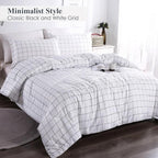 Andency White Grid Comforter Set Queen Size (90x90 Inch), 3 Pieces(1 Grid Comforter and 2 Pillowcases), Summer Lightweight Microfiber Down Alternative White Comforter with Black Lines