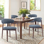 COLAMY Wooden Dining Chairs Set of 4, Modern Fabric Upholstered Dining Room Chair, Farmhouse Kitchen Side Chairs with Foot Pegs, Blue