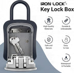 Iron Lock® Medium Key Lock Box with Code, U-Shackle Opens Fully Out (Grey) | Built-in key hooks + catch tray; hangs on handles, gates, fences or a hasp; wall-mountable; dial cover; no batteries