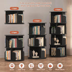 Rotating Bookshelf, Wood Corner Bookshelf, 360 Display Spinning Bookcase Storage Rack, 4 Tier Floor Standing Revolving Bookcase Narrow Book Shelf Organizer for Small Space, Bedroom, Black