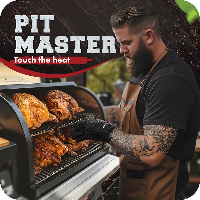 KITCHEN PERFECTION Silicone Smoker Oven Gloves -Extreme Heat Resistant BBQ Gloves -Handle Hot Food Right on Your Smoker Grill Fryer Pit|Waterproof Oven Mitts Grill Gloves |Superior Value Set+3 Bonuses | Waterproof, 5-Finger Design For A Better Grip, fo...