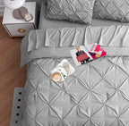 LANE LINEN 7 Piece Queen Comforter Set with Sheets, Pintuck Bedding Queen Size Set, Soft Bed in A Bag Queen, Pinch Pleated Queen Bed Set, Fluffy Queen Bedding Set with Pillowcases & Shams - Silver