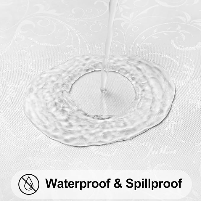 Smiry Rectangle Waterproof Heavy Duty Vinyl Tablecloths, 60 x 102 Inch | Wipeable Washable Floral Embossed Table Cover for Kitchen and Dining Room, Indoor & Outdoor Use, Pearl White