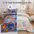 Btargot Gaming Stone Pattern Comforter Set for Boys Girls Kids, 3 Pieces Reversible Skateboard Game Console Flame Painting Bedding Set, Grey Twin