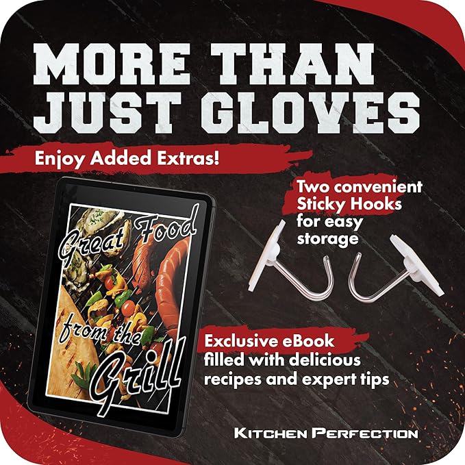 Kitchen perfection XL Silicone Smoker BBQ Gloves -Heat Resistant Oven Mitts | Waterproof, 5-Finger Design For A Better Grip, for Pitmasters, Meat Smoking, Grilling, Cooking, Frying Turkey | Grill Gift