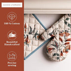 Maison d' Hermine 100% Cotton Oven Mitt & Pot Holder Set (7.5"x13" & 8"x8") | Heat Resistant BBQ Cooking Gloves with Loop Baking Grilling Kitchen Hotel Home Farmhouse Thanksgiving Christmas - Dalida
