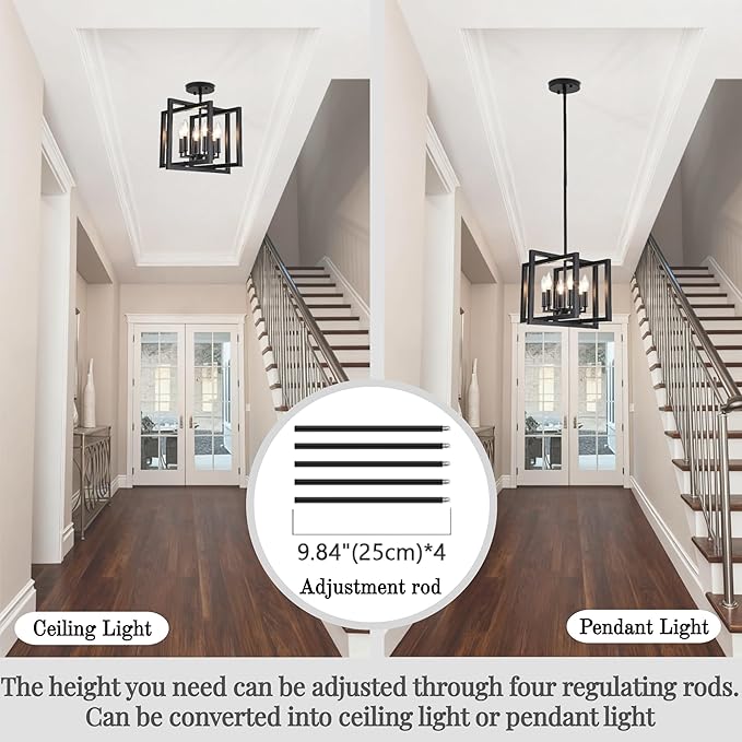ANKYLHUA Black Chandelier,6-Lights Ceiling Light Fixture E12,Adjustable Hight Pendant Lights Kitchen Island,Chandeliers for Dining Room Bedroom,Entryway,Foyer