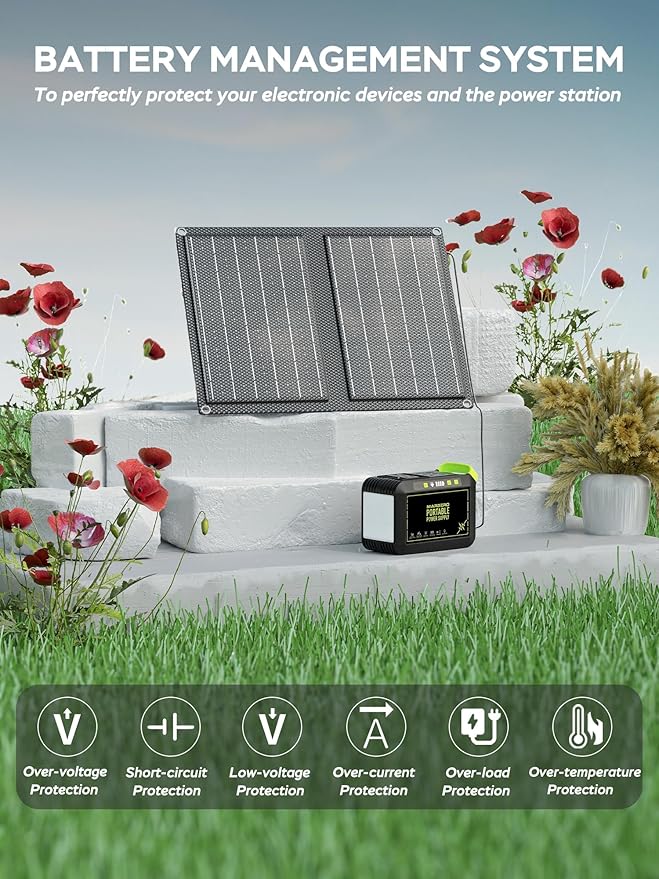 MARBERO 88.8Wh Solar Generator with 21W Solar Panel Included Portable Power Station 80W 110V 120W Max for Camping Outdoor Hiking Fishing Emergency