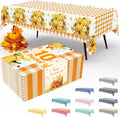 10 Packs Buffalo Disposable Table Cloth, 54 x 108 Inch Waterproof Plastic Tablecloth, Rectangle Pumpkin Orange and White Checkered Table Covers for Picnic, Birthday, Party