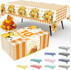 10 Packs Buffalo Disposable Table Cloth, 54 x 108 Inch Waterproof Plastic Tablecloth, Rectangle Pumpkin Orange and White Checkered Table Covers for Picnic, Birthday, Party