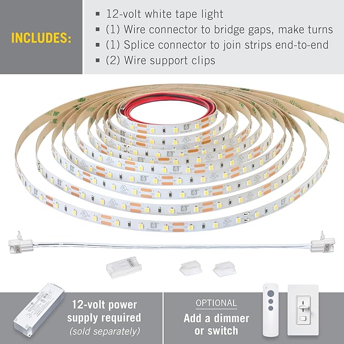 Armacost Lighting Soft Bright White, 60 LEDs/M, 8.2' (2.5M) RibbonFlex Pro LED Tape Light.. 142210