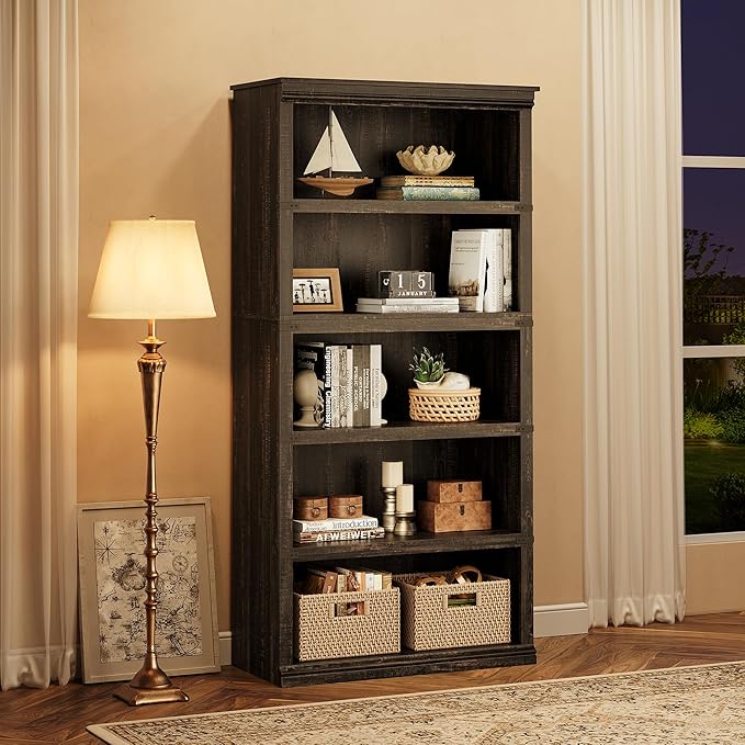 GAOMON 5 Tier Bookcase, Farmhouse Book shelf with Storage Open Display Bookshelves, 67.4" Tall Book Case Wooden 5 Shelf Bookcase Home Decor Furniture for Home Office, Living Room, Bed Room - Oak