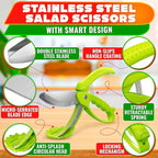 Salad Scissors for Chopped Salad, 8.9 In Stainless Steel | Double-Blade Lettuce Chopper Scissors; Chops Greens, Tomato & Herbs in Bowl, No Knife Needed; Anti-Splash Head; Safety Lock