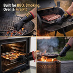 PRO BBQ Gloves, Black Neoprene, 14-Inch, Heat Resistant up to 932°F, Waterproof with Cotton Lining, America 250th Anniversary Edition, Includes Storage Bag (Roomy Fit-14INCH-932℉-PRO)