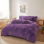 FOPPA Dark Purple fluffy Comforter Cover Set king- Ultra Soft fluffy Purple Bedding Sets 3 Pieces (1 Duvet Cover + 2 Pillow case) pink fluffy bed set (Dark Purple, King)