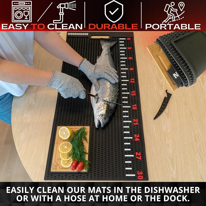Fish Fillet Mat with Fish Cutting Board, Extra Large 33"x15.75", Portable & Grippy Fish Cleaning Mat - Durable & Easy to Clean, Rollable Fish Fillet Board