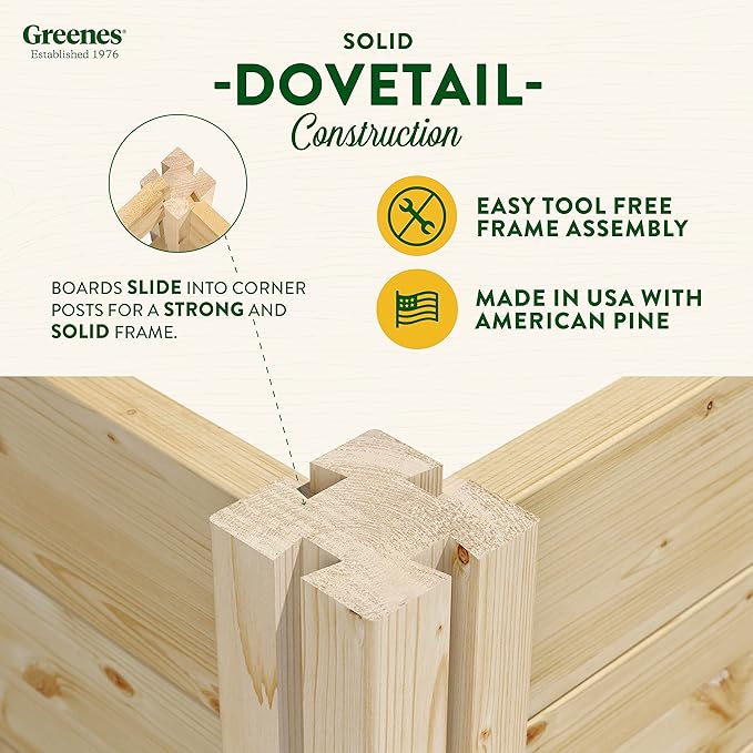 Greenes Fence Original Pine Raised Garden Bed, Diagonal Shape, 6' x 6' x 10.5" - Made in USA with American Pine