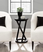 Kate and Laurel Aja Modern Side Table, 15 x 15 x 23, Black, Decorative Modern Geometric Wood Bedroom Nightstand Table with Round Tabletop and Unique Slanted Legs