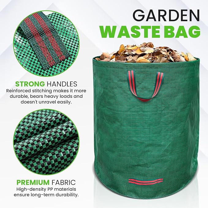Gardenpal 3 Pack 72 Gallon Reusable Yard Waste Bag, Heavy Duty, Upright Lawn Bags with 4 Reinforced Handles (72 Gallon/3 Pack)