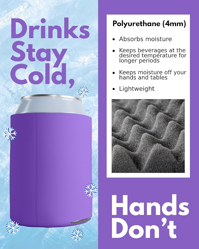 PartyPrints 25 Pack Orchid Blank Can Cooler Sleeves, Customizable Bulk Insulated Foam for Beer, Collapsible Plain Drink Holder, Cold Soda Insulator, 12oz Regular, 16oz Tall Cans