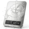 Waterproof Kitchen Food Scale, 1g/22lb, IP67, Rechargeable, Grey | Premium Stainless Steel & Tempered Glass, Clear LED Display, with 6 Units, Tare, Ideal for Cooking, Making Sourdough Bread