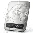 Waterproof Kitchen Food Scale, 1g/22lb, IP67, Rechargeable, Grey | Premium Stainless Steel & Tempered Glass, Clear LED Display, with 6 Units, Tare, Ideal for Cooking, Making Sourdough Bread